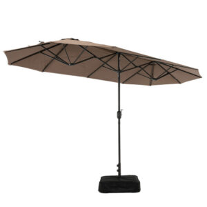 13FT Double-sided Patio Twin Table Umbrella with Crank Handle-Tan - Color: Tan