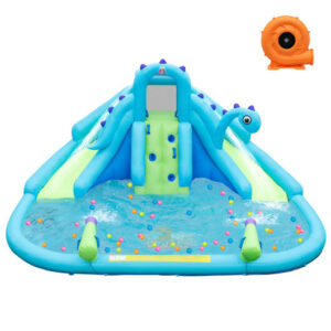 Inflatable Water Slide with Dual Slides and Large Splash Pool and Carry Bag (with 584W Blower) - Color: Blue