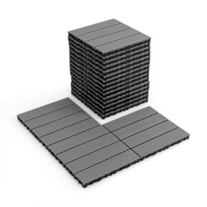 12 x 12 Inch 18 Piece All Weather Interlocking Deck Tiles for Splicing Area-Gray - Color: Gray
