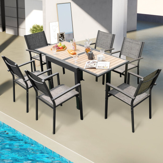 31.5-63 Inches Extendable Patio Table for 4-6 People-Natural - Color: Natural - Image 3