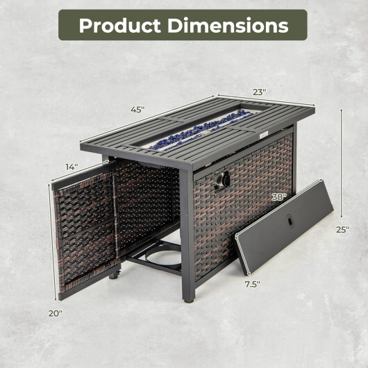 45 Inch Propane Rattan Firepit Table with Glass Stones and Protective Cover-Mixed Brown - Color: Brown - Image 4