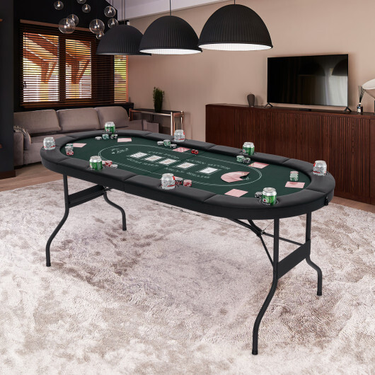 72 Inch Foldable Poker Table for 8 Players Portable Oval Card Board Game Table-Green - Color: Green - Image 2