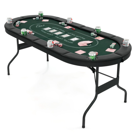 72 Inch Foldable Poker Table for 8 Players Portable Oval Card Board Game Table-Green - Color: Green - Image 4