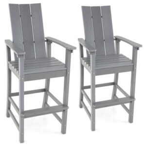 Tall Adirondack Chair Outdoor Bar Stool with Ergonomic Backrest for Backyard-Gray - Color: Gray