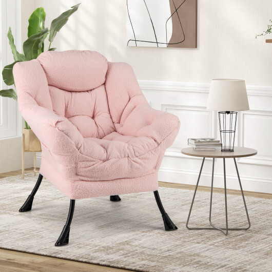 Sherpa Upholstered? Accent Chair? with Cozy Head Pillow-Pink - Color: Pink - Image 2