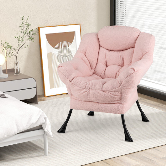 Sherpa Upholstered? Accent Chair? with Cozy Head Pillow-Pink - Color: Pink - Image 3