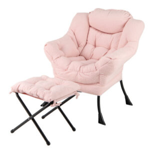 Modern Accent Chair with Folding Footrest and Head Pillow-Pink - Color: Pink
