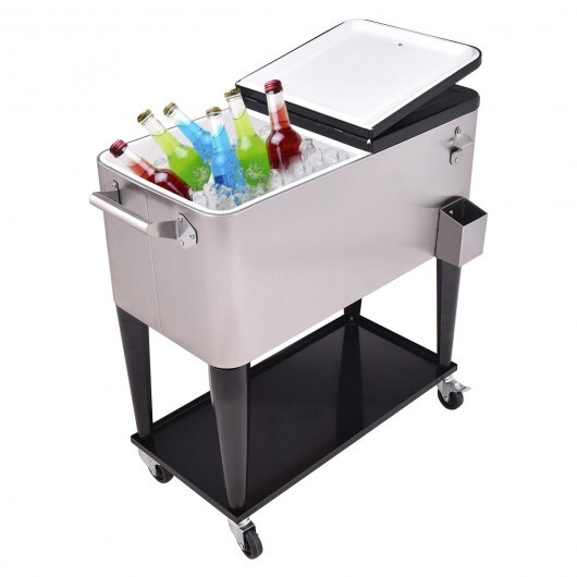 80 Quart Patio Rolling Stainless Steel Ice Beverage Cooler - Color: Gray - Image 2