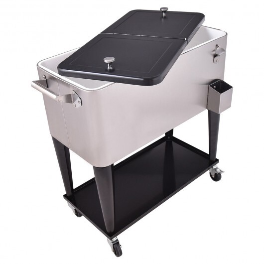 80 Quart Patio Rolling Stainless Steel Ice Beverage Cooler - Color: Gray - Image 4