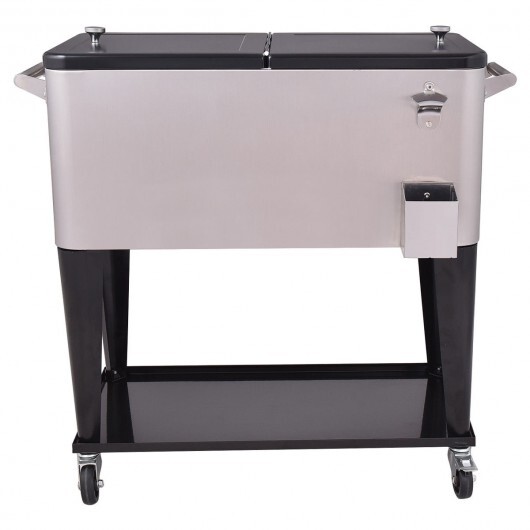 80 Quart Patio Rolling Stainless Steel Ice Beverage Cooler - Color: Gray - Image 5