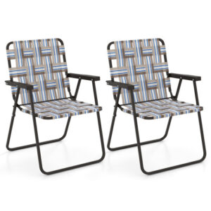 2 Pieces Folding Beach Chair Camping Lawn Webbing Chair-Cofee - Color: Coffee
