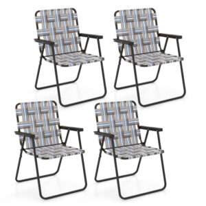 4 Pieces Folding Beach Chair Camping Lawn Webbing Chair-Coffee - Color: Coffee