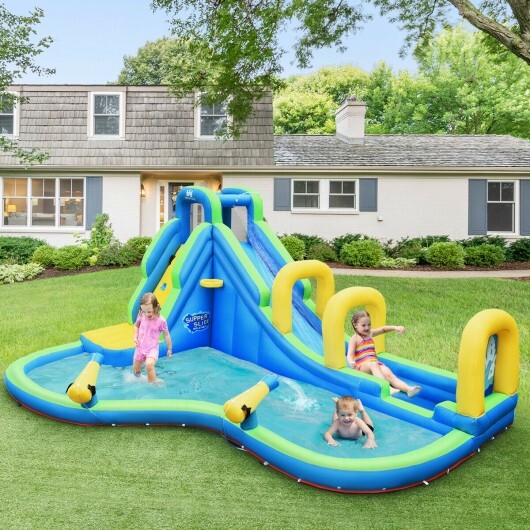 Inflatable Water Slide Kids Bounce House with Water Cannons and Hose Without Blower - Color: Blue - Image 2