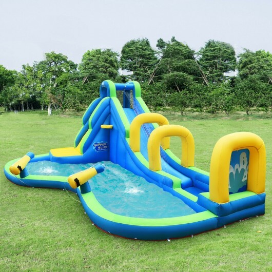 Inflatable Water Slide Kids Bounce House with Water Cannons and Hose Without Blower - Color: Blue - Image 3