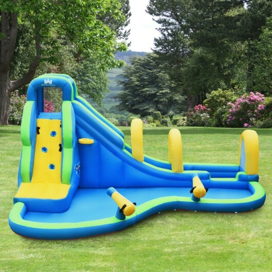 Inflatable Water Slide Kids Bounce House with Water Cannons and Hose Without Blower - Color: Blue - Image 4