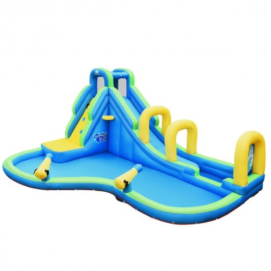 Inflatable Water Slide Kids Bounce House with Water Cannons and Hose Without Blower - Color: Blue - Image 5