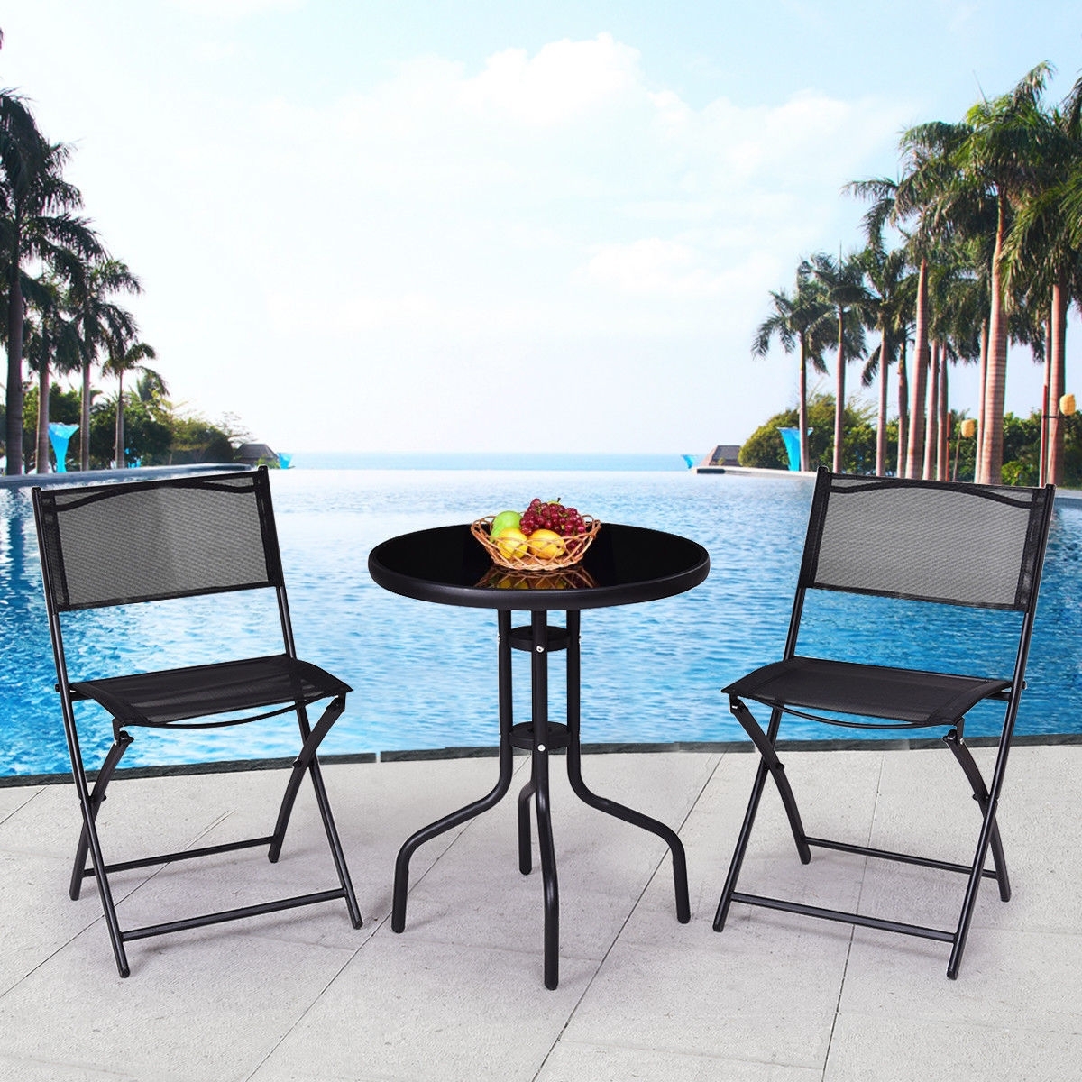 3 Pieces Folding Bistro Table Chairs Set for Indoor and Outdoor - Color: Black - Image 2