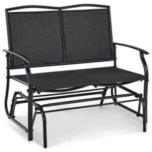 Iron Patio Rocking Chair for Outdoor Backyard and Lawn-Black - Color: Black