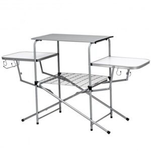 Foldable Outdoor BBQ Table Grilling Stand - Color: Silver