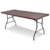 6 Feet Folding Portable Rattan Table with Carrying Handle - Color: Brown