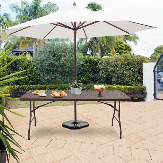 6 Feet Folding Portable Rattan Table with Carrying Handle - Color: Brown - Image 2
