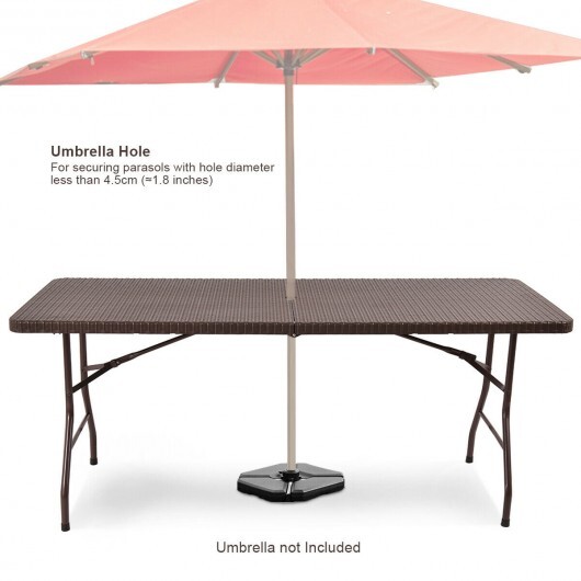 6 Feet Folding Portable Rattan Table with Carrying Handle - Color: Brown - Image 5
