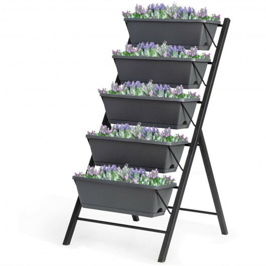5-Tier Raised Garden Bed with Water Drainage for Flowers Vegetables - Color: Black - Image 4