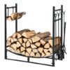 30 Inch Firewood Rack with 4 Tool Set Kindling Holders for Indoor and Outdoor - Color: Black - Size: 30 inches