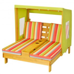 Kids Patio Lounge Chair with Cup Holders and Awning-Multicolor - Color: Multicolor