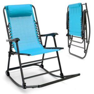 Outdoor Patio Camping Lightweight Folding Rocking Chair with Footrest -Navy - Color: Navy