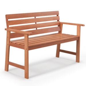 Patio Solid Wood Bench Wood 2-Seat Chair with Breathable Slatted Seat & Inclined Backrest - Color: Natural