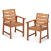 2 Piece Patio Hardwood Chair with Slatted Seat and Inclined Backrest - Color: Natural