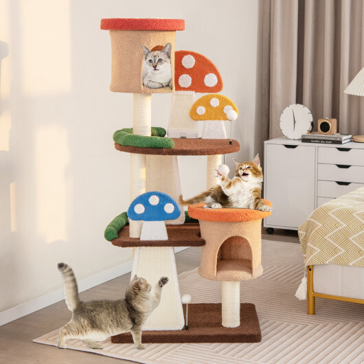 4-In-1 Cat Tree with 2 Condos and Platforms for Indoors-Multicolor - Color: Multicolor - Image 2