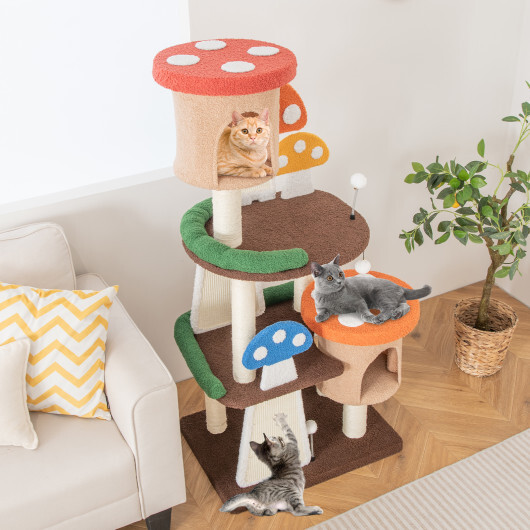 4-In-1 Cat Tree with 2 Condos and Platforms for Indoors-Multicolor - Color: Multicolor - Image 3