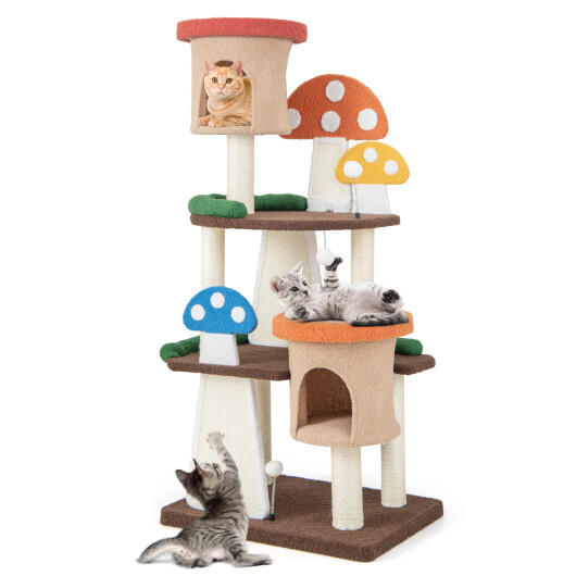 4-In-1 Cat Tree with 2 Condos and Platforms for Indoors-Multicolor - Color: Multicolor - Image 4