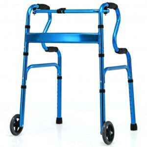 Aluminum Heavy-Duty Folding Wheeled Stand-Assist Walker-Blue - Color: Blue