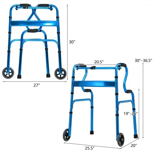 Aluminum Heavy-Duty Folding Wheeled Stand-Assist Walker-Blue - Color: Blue - Image 2