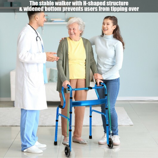 Aluminum Heavy-Duty Folding Wheeled Stand-Assist Walker-Blue - Color: Blue - Image 3