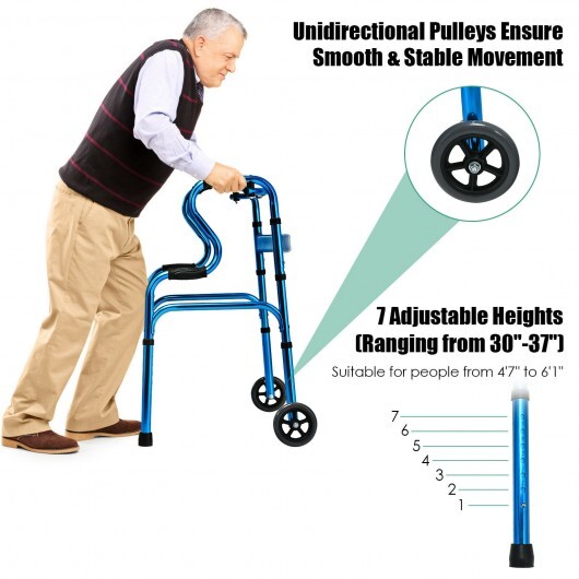 Aluminum Heavy-Duty Folding Wheeled Stand-Assist Walker-Blue - Color: Blue - Image 4