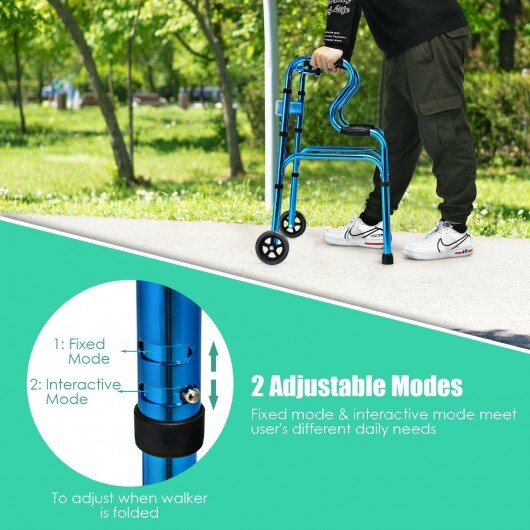 Aluminum Heavy-Duty Folding Wheeled Stand-Assist Walker-Blue - Color: Blue - Image 5