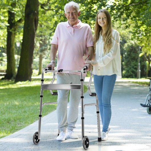 Aluminum Heavy-Duty Folding Wheeled Stand-Assist Walker-Gray - Color: Gray - Image 2