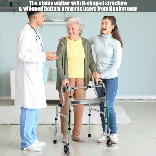 Aluminum Heavy-Duty Folding Wheeled Stand-Assist Walker-Gray - Color: Gray - Image 3