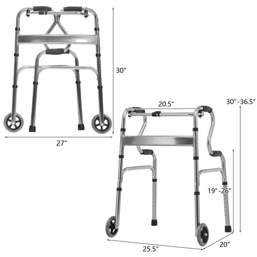 Aluminum Heavy-Duty Folding Wheeled Stand-Assist Walker-Gray - Color: Gray - Image 4