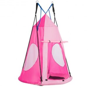 2-in-1 40 Inch Kids Hanging Chair Detachable Swing Tent Set-Pink - Color: Pink