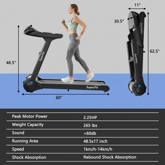 2.25HP Folding Treadmill with Bluetooth Speaker-Black - Color: Black - Image 4