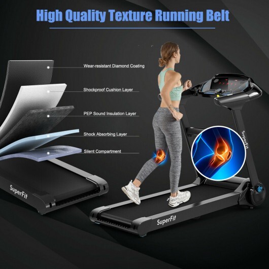 2.25HP Folding Treadmill with Bluetooth Speaker-Black - Color: Black - Image 5
