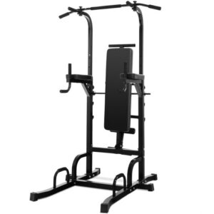 Power Tower Pull Up Bar Stand with Adjustable Heights and Bench - Color: Black
