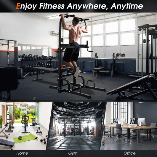 Power Tower Pull Up Bar Stand with Adjustable Heights and Bench - Color: Black - Image 4