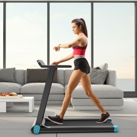 Folding Electric Compact Walking Treadmill with APP Control Speaker-Blue - Color: Blue - Image 2