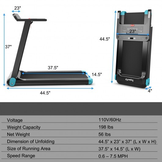 Folding Electric Compact Walking Treadmill with APP Control Speaker-Blue - Color: Blue - Image 4